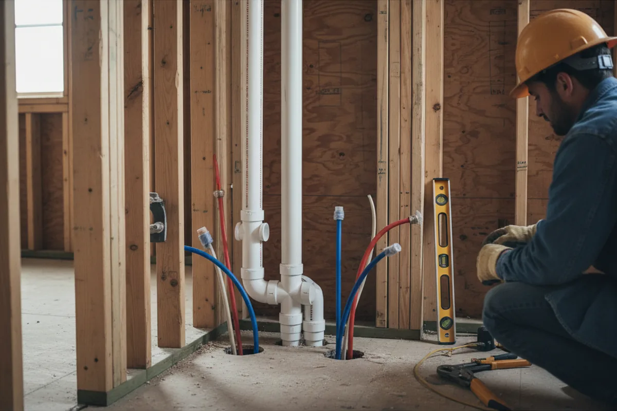 Drain and supply rough-in during Drain Cleaning in Connell